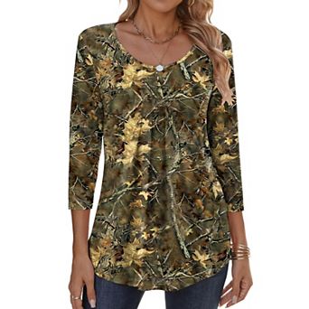 Zeagoo Women s Fall 3/4 Sleeve Round Neck Ink Dot Tops, Pleated Business Work Shirts