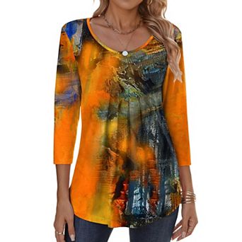 Zeagoo Women s Fall 3/4 Sleeve Round Neck Ink Dot Tops, Pleated Business Work Shirts