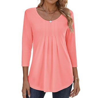 Zeagoo Women s Fall 3/4 Sleeve Round Neck Ink Dot Tops, Pleated Business Work Shirts
