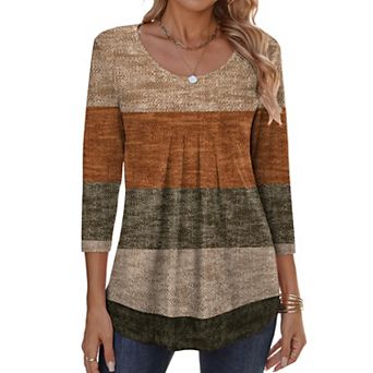 Zeagoo Women s Fall 3/4 Sleeve Round Neck Ink Dot Tops, Pleated Business Work Shirts