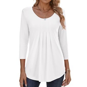 Zeagoo Women s Fall 3/4 Sleeve Round Neck Ink Dot Tops, Pleated Business Work Shirts