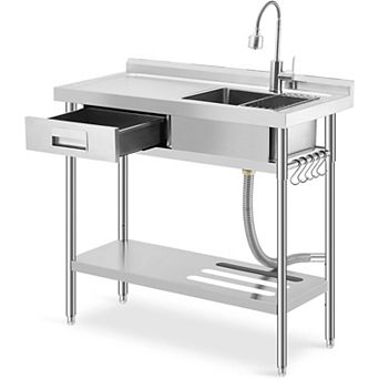 Stainless Steel Kitchen Sink,Drawer Style with Drying Rack, Left Deck Right Single Basin with Faucet