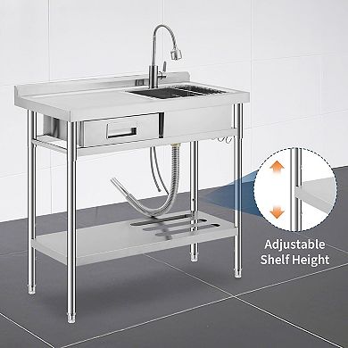 Stainless Steel Kitchen Sink,Drawer Style with Drying Rack, Left Deck Right Single Basin with Faucet