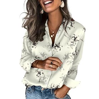 Zeagoo Silk Collared Shirt Women Satin Long Sleeve Blouse Trendy Work Tops for Women