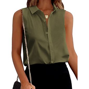 Zeagoo Womens Casual Sleeveless Button Down Shirts Office Blouses Loose V Neck Tank Tops