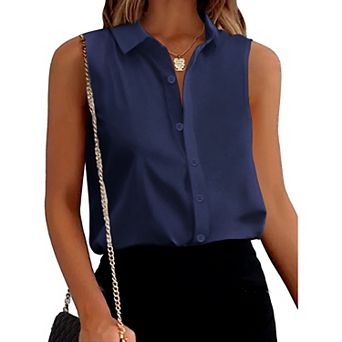 Zeagoo Womens Casual Sleeveless Button Down Shirts Office Blouses Loose V Neck Tank Tops