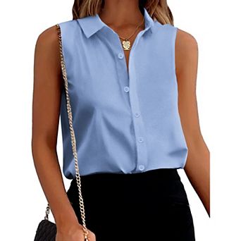 Zeagoo Womens Casual Sleeveless Button Down Shirts Office Blouses Loose V Neck Tank Tops