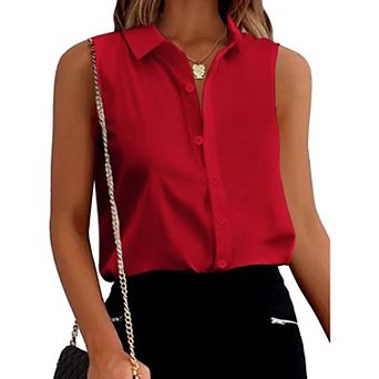 Zeagoo Womens Casual Sleeveless Button Down Shirts Office Blouses Loose V Neck Tank Tops