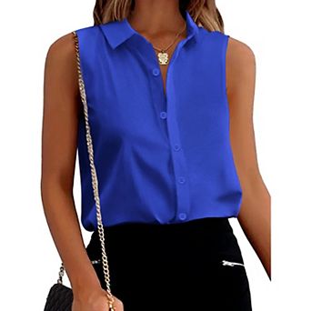 Zeagoo Womens Casual Sleeveless Button Down Shirts Office Blouses Loose V Neck Tank Tops