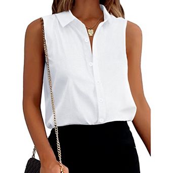 Zeagoo Womens Casual Sleeveless Button Down Shirts Office Blouses Loose V Neck Tank Tops