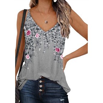 Zeagoo Womens V Neck Cami Tank Top Strap Sleeveless T Shirt Casual Loose Cotton Vest Blouse