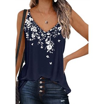 Zeagoo Womens V Neck Cami Tank Top Strap Sleeveless T Shirt Casual Loose Cotton Vest Blouse