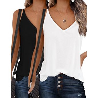 Zeagoo Womens V Neck Cami Tank Top Strap Sleeveless T Shirt Casual Loose Cotton Vest Blouse