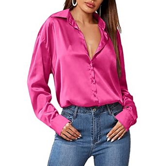 Zeagoo Silk Tops for Women Satin Long Sleeve V Neck Casual Office Work Blouse Tunic Tops