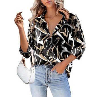 Zeagoo Silk Tops for Women Satin Long Sleeve V Neck Casual Office Work Blouse Tunic Tops