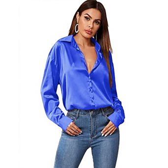 Zeagoo Silk Tops for Women Satin Long Sleeve V Neck Casual Office Work Blouse Tunic Tops