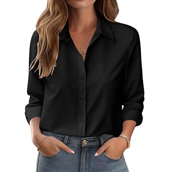 Zeagoo Women's Button Down Shirts, Business Casual White Floral Dressy Tops Long Sleeve Work Blouses