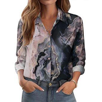 Zeagoo Women's Button Down Shirts, Business Casual White Floral Dressy Tops Long Sleeve Work Blouses