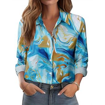 Zeagoo Women's Button Down Shirts, Business Casual White Floral Dressy Tops Long Sleeve Work Blouses