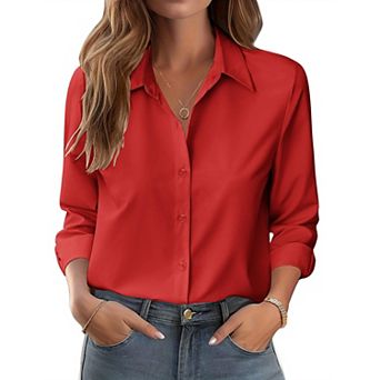 Zeagoo Women's Button Down Shirts, Business Casual White Floral Dressy Tops Long Sleeve Work Blouses