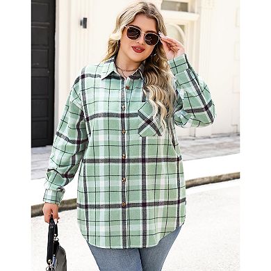 Zeagoo Women s Flannel Shirts Long Sleeve Casual Collared Button Down Loose Blouse Tops