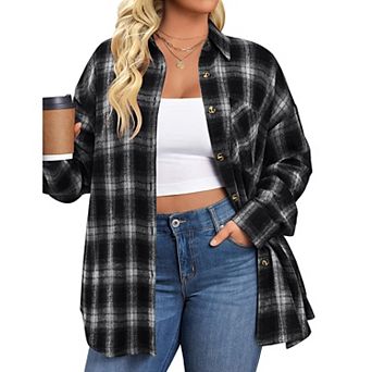 Zeagoo Women s Flannel Shirts Long Sleeve Casual Collared Button Down Loose Blouse Tops
