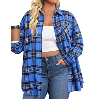 Zeagoo Women s Flannel Shirts Long Sleeve Casual Collared Button Down Loose Blouse Tops