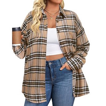 Zeagoo Women s Flannel Shirts Long Sleeve Casual Collared Button Down Loose Blouse Tops