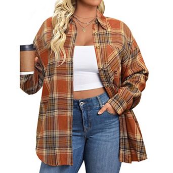 Zeagoo Women s Flannel Shirts Long Sleeve Casual Collared Button Down Loose Blouse Tops