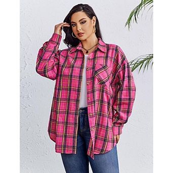 Zeagoo Women s Flannel Shirts Long Sleeve Casual Collared Button Down Loose Blouse Tops