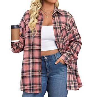 Zeagoo Women s Flannel Shirts Long Sleeve Casual Collared Button Down Loose Blouse Tops