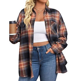 Zeagoo Women s Flannel Shirts Long Sleeve Casual Collared Button Down Loose Blouse Tops
