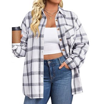 Zeagoo Women s Flannel Shirts Long Sleeve Casual Collared Button Down Loose Blouse Tops