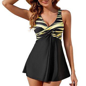 Women Two Piece Swimsuits Sets Tummy Control Tankini Bathing Suit Front Flowy Skirt and Boyshorts