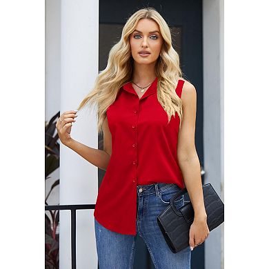 Zeagoo Women s Sleeveless Button Down Shirt Lightweight Casual Slimming Tops for Summer