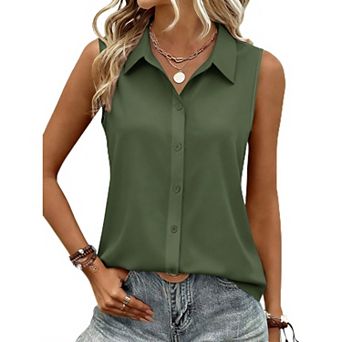 Zeagoo Women s Sleeveless Button Down Shirt Lightweight Casual Slimming Tops for Summer