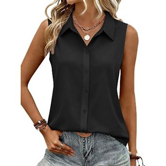 Zeagoo Women s Sleeveless Button Down Shirt Lightweight Casual Slimming Tops for Summer