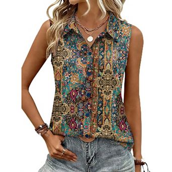 Zeagoo Women s Sleeveless Button Down Shirt Lightweight Casual Slimming Tops for Summer
