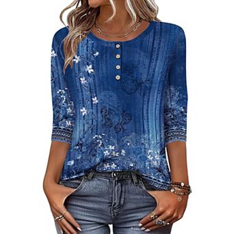 Zeagoo Women s 3/4 Sleeve Crew Neck T Shirts, Business Dressy Blouses for Spring Vacation Outfits