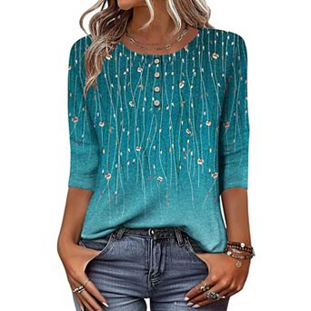 Zeagoo Women s 3/4 Sleeve Crew Neck T Shirts, Business Dressy Blouses for Spring Vacation Outfits