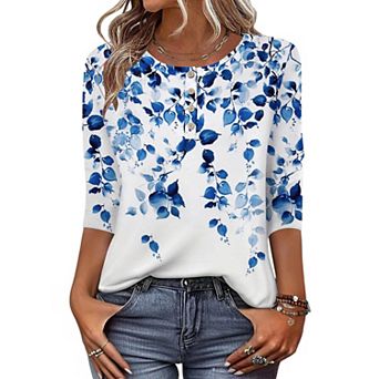 Zeagoo Women s 3/4 Sleeve Crew Neck T Shirts, Business Dressy Blouses for Spring Vacation Outfits