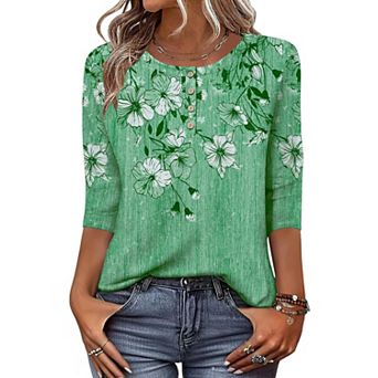 Zeagoo Women s 3/4 Sleeve Crew Neck T Shirts, Business Dressy Blouses for Spring Vacation Outfits