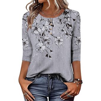 Zeagoo Women s 3/4 Sleeve Crew Neck T Shirts, Business Dressy Blouses for Spring Vacation Outfits