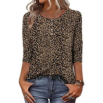 Zeagoo Women s 3/4 Sleeve Crew Neck T Shirts, Business Dressy Blouses for Spring Vacation Outfits