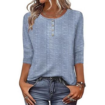Zeagoo Women s 3/4 Sleeve Crew Neck T Shirts, Business Dressy Blouses for Spring Vacation Outfits