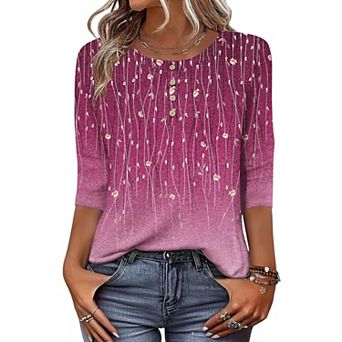 Zeagoo Women s 3/4 Sleeve Crew Neck T Shirts, Business Dressy Blouses for Spring Vacation Outfits