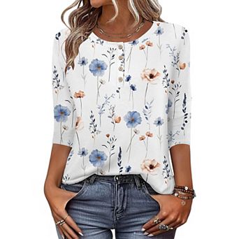 Zeagoo Women s 3/4 Sleeve Crew Neck T Shirts, Business Dressy Blouses for Spring Vacation Outfits