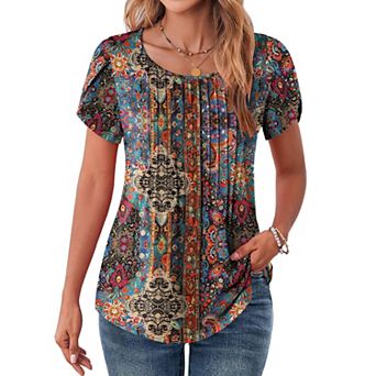 Zeagoo Women s Casual T Shirts, Loose Petal Short Sleeve Flowy Summer Tunic Blouses