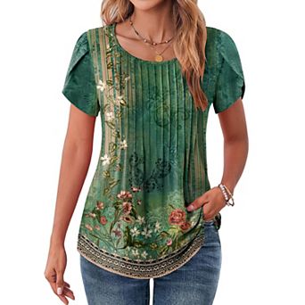 Zeagoo Women s Casual T Shirts, Loose Petal Short Sleeve Flowy Summer Tunic Blouses