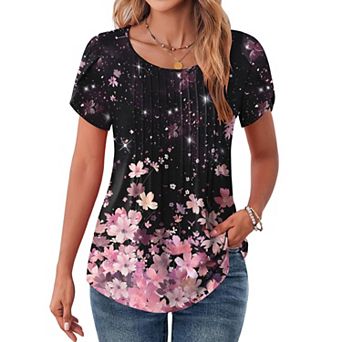 Zeagoo Women s Casual T Shirts, Loose Petal Short Sleeve Flowy Summer Tunic Blouses